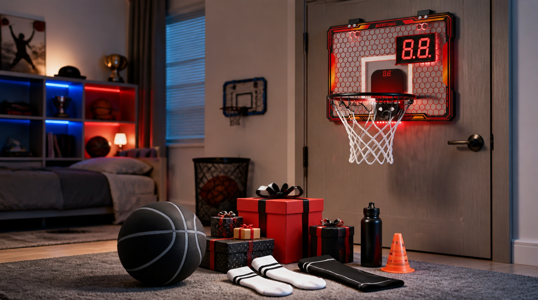 Best basketball gifts under $50 in 2026 featuring a Room Hoop LED mini basketball hoop and Silent Basketball V2