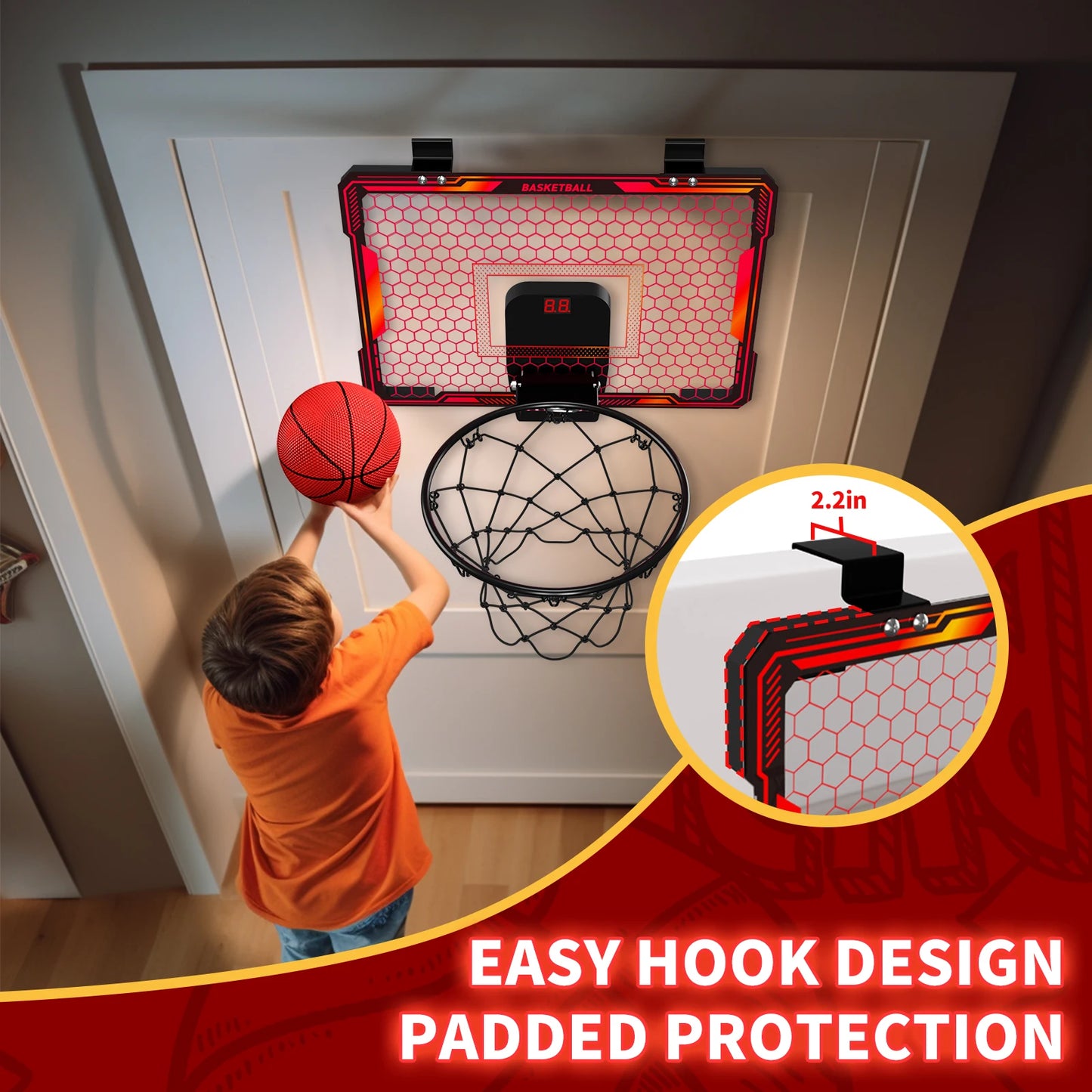 Mountable Mini Basketball Hoop Set with LED Lights & Scoreboard