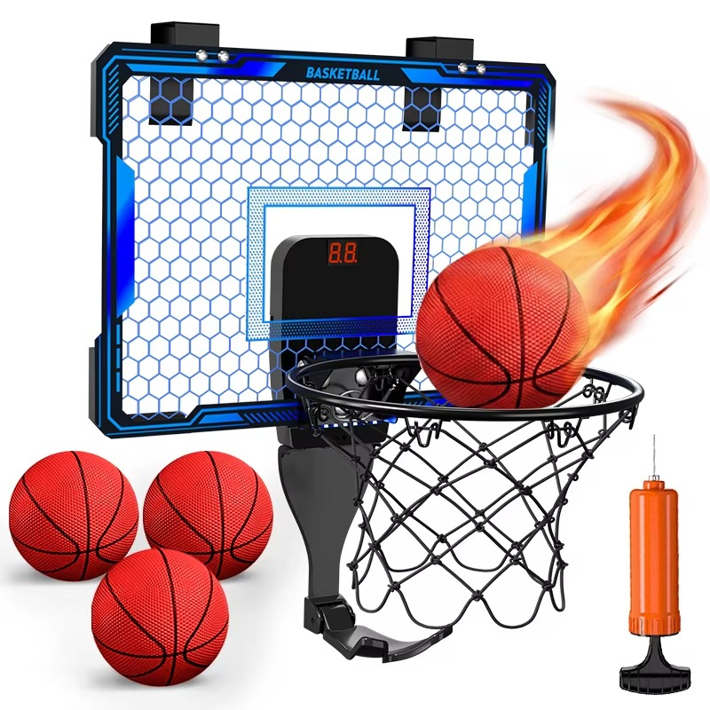 Mountable Mini Basketball Hoop Set with LED Lights & Scoreboard