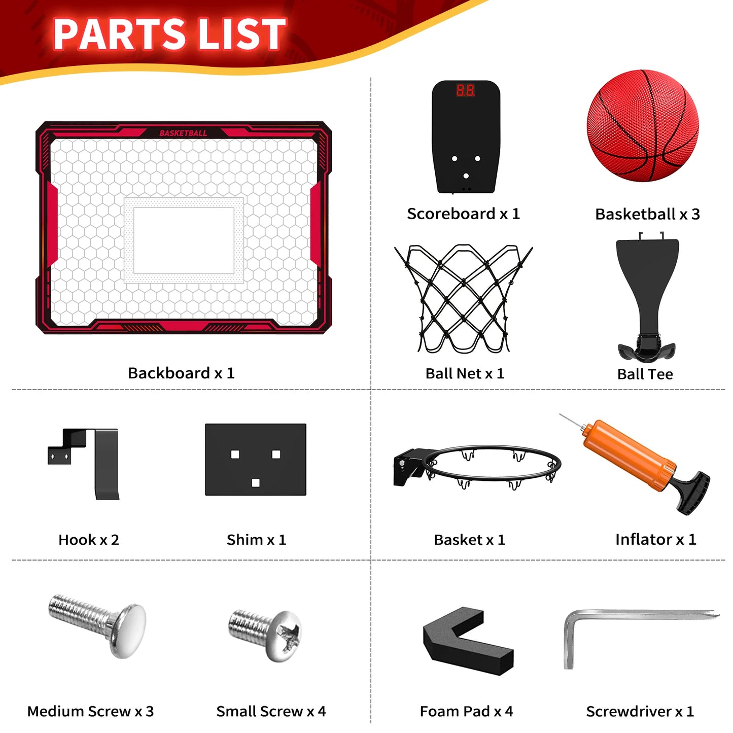 Mountable Mini Basketball Hoop Set with LED Lights & Scoreboard