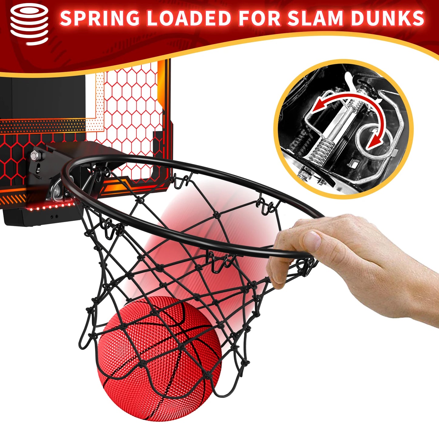 Mountable Mini Basketball Hoop Set with LED Lights & Scoreboard