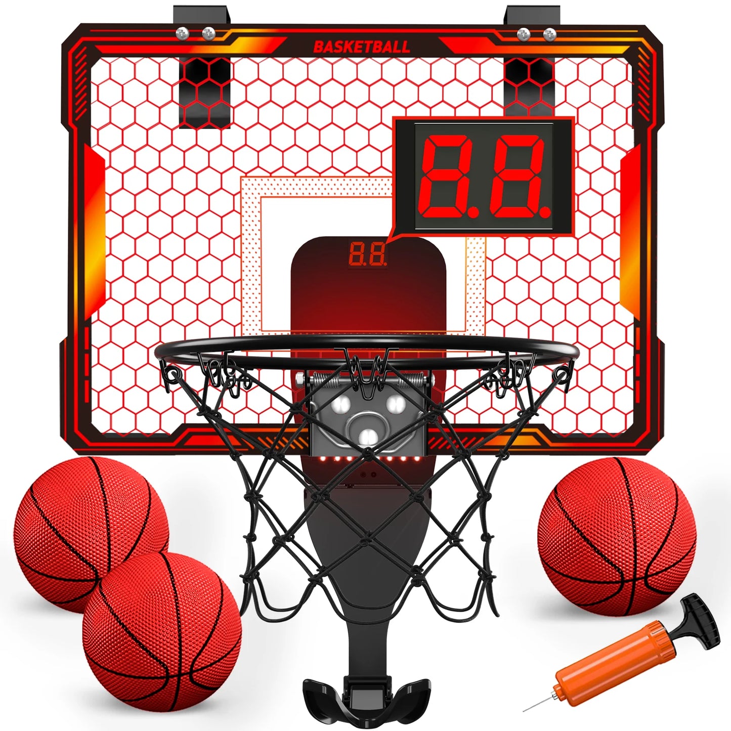 Mountable Mini Basketball Hoop Set with LED Lights & Scoreboard