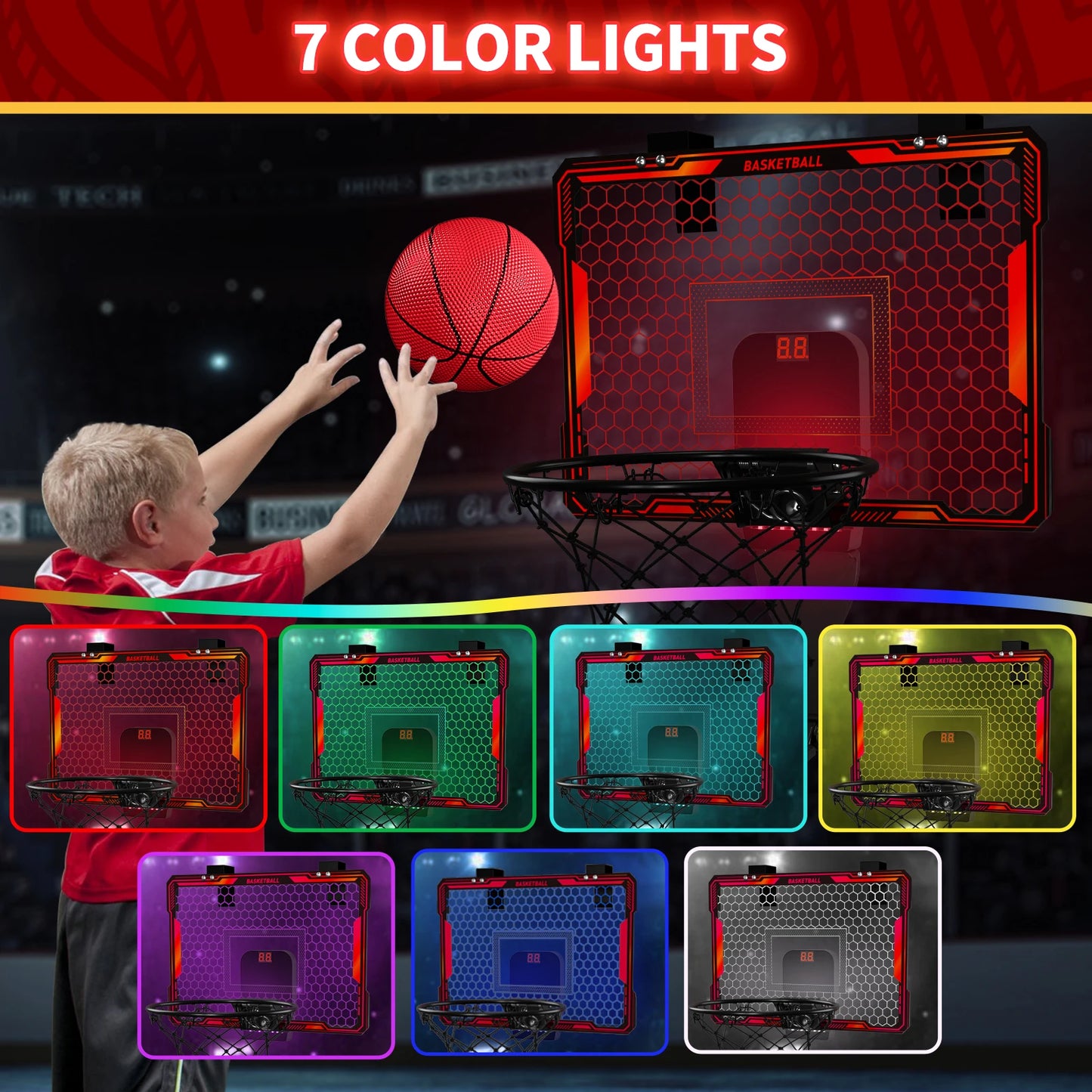 Mountable Mini Basketball Hoop Set with LED Lights & Scoreboard